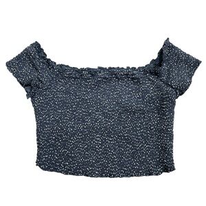Abercrombie & Fitch Blue and White Polka Dot Smocked Crop Top Size Large